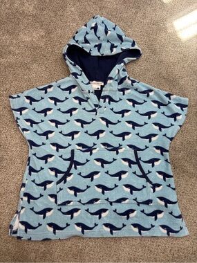 Pottery Barn Kids Toddler Boys Hooded Terry Cloth Beach Cover Up Whales 4-6